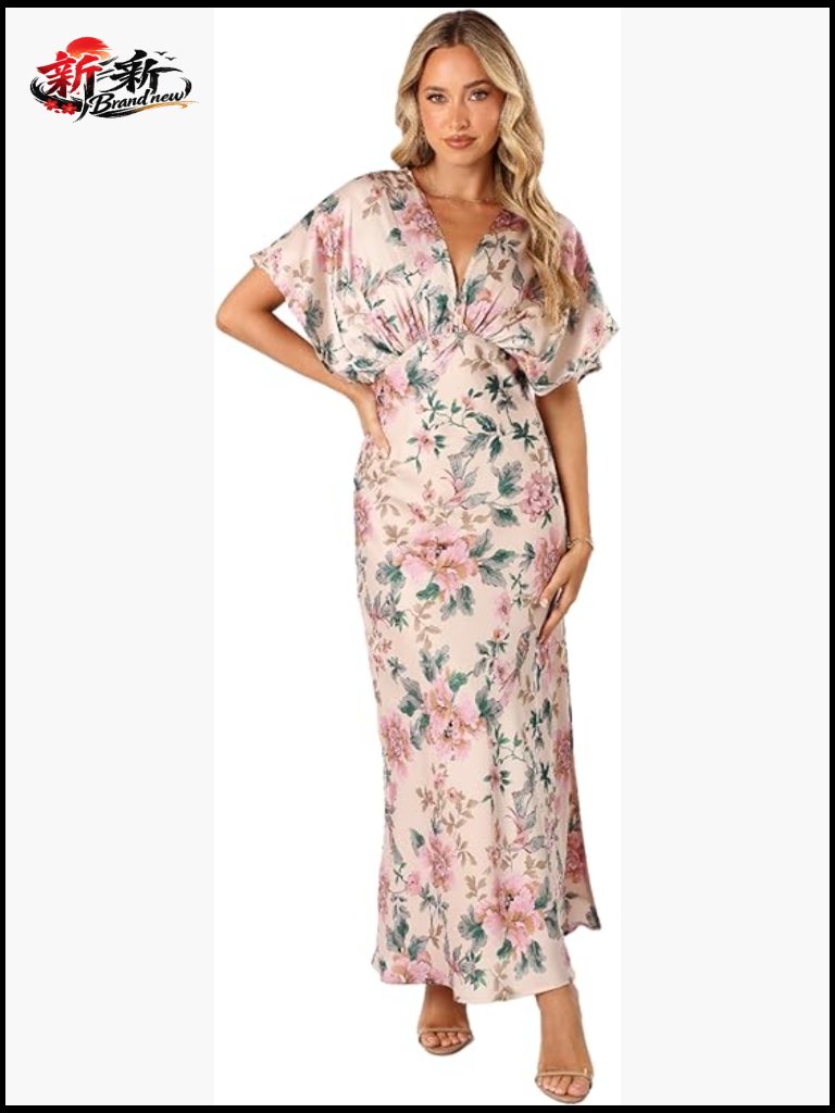 Ricki Maxi Dress With V Neck And Flutter Sleeves